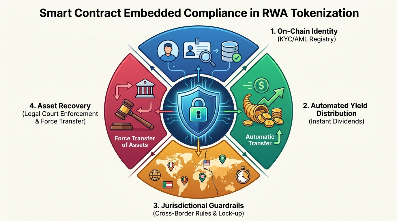 Infografis 4 Pilar Kepatuhan Terprogram Smart Contract RWA Tokenization